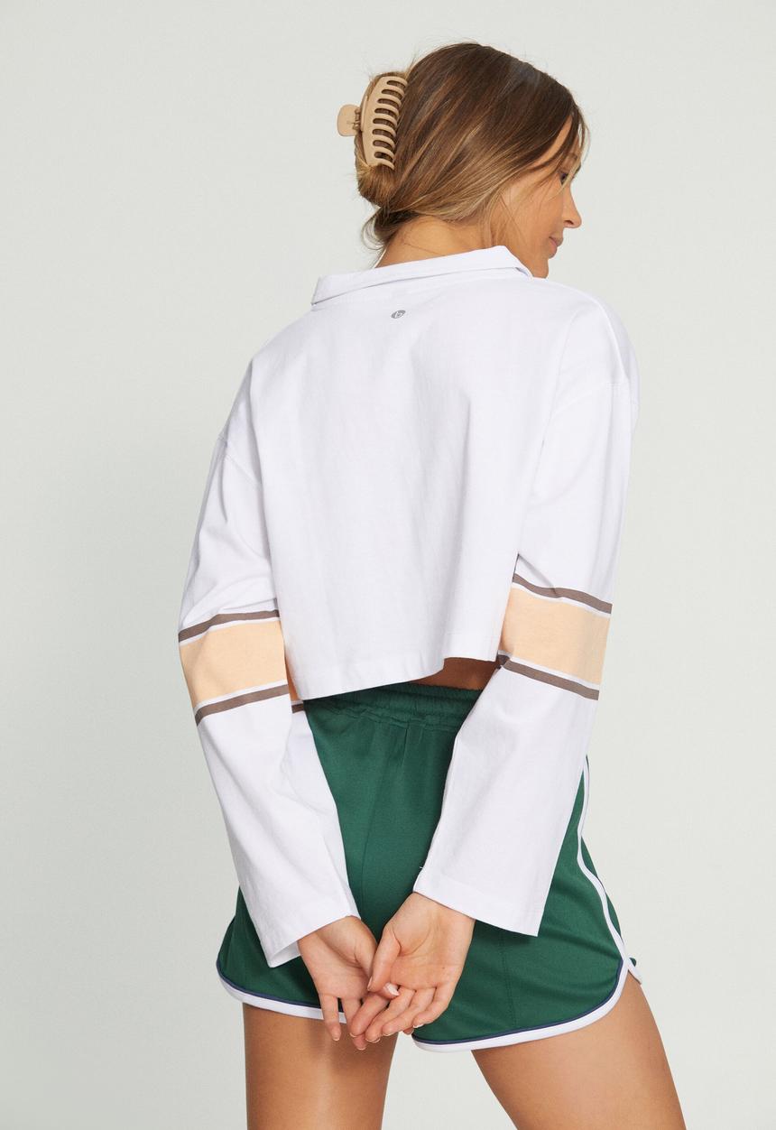 Cotton On - Polo long sleeve top - white/peach sand placement stripe