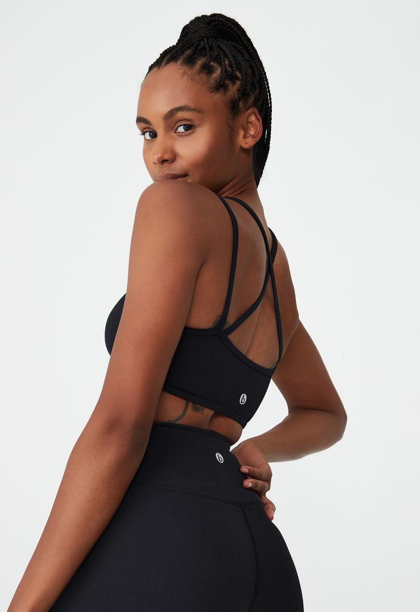 Cotton On - Rib criss cross crop - black