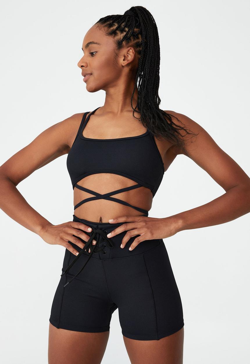 Cotton On - Rib criss cross crop - black