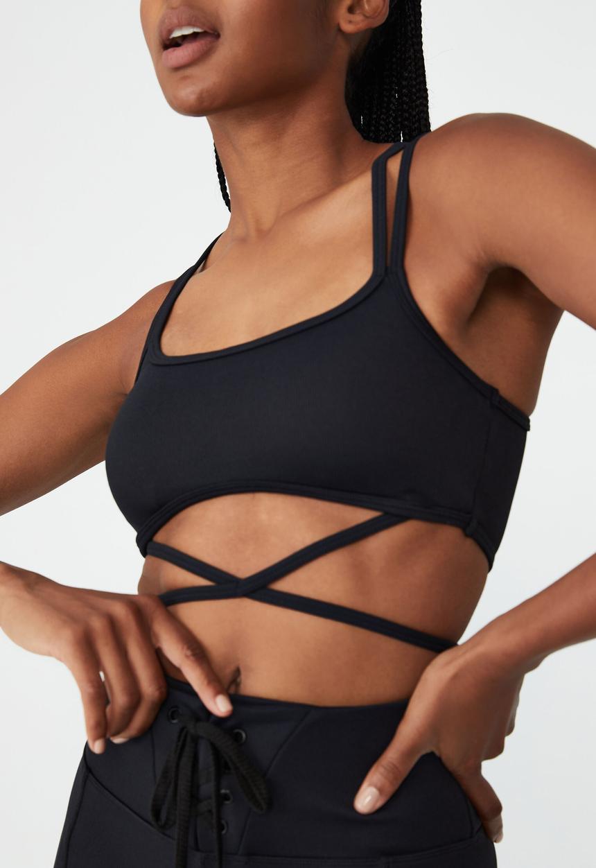 Cotton On - Rib criss cross crop - black
