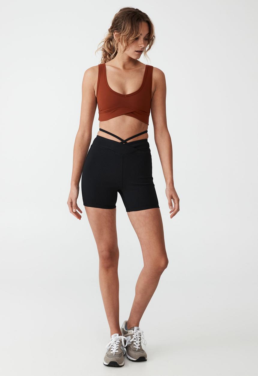 Cotton On - Rib criss cross front bike short - black