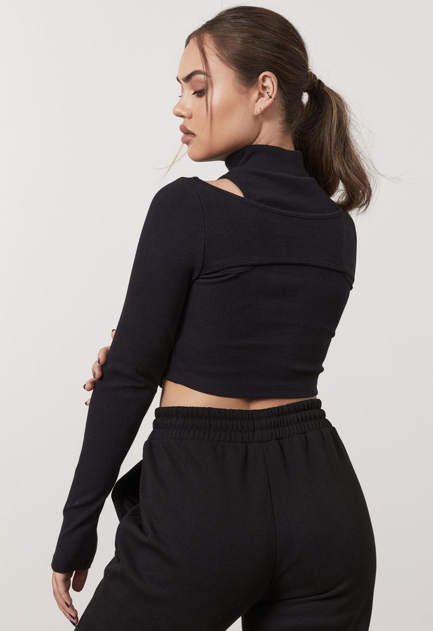 Factorie - Long sleeve cut out top - black