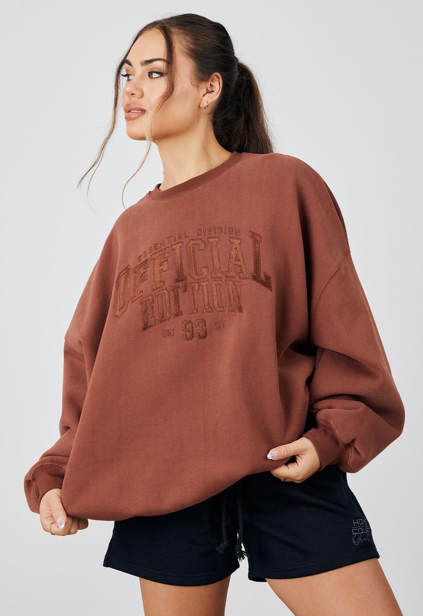 Factorie - Slouchy premium graphic crew - maple brown/official edition