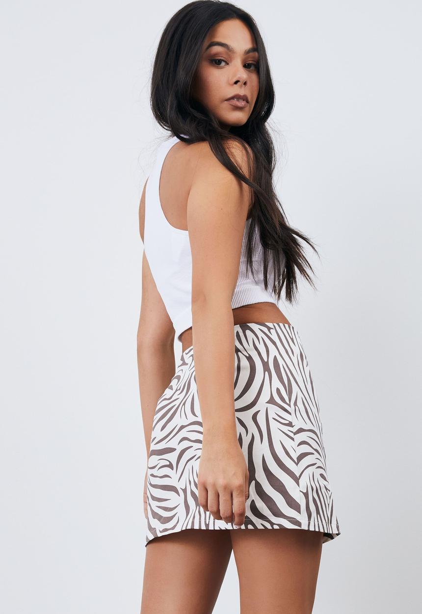 Factorie - Double split mini skirt - abstract zebra / burnt iron