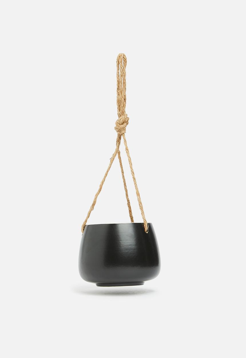 H&S - Ceramic rope flower pot - black