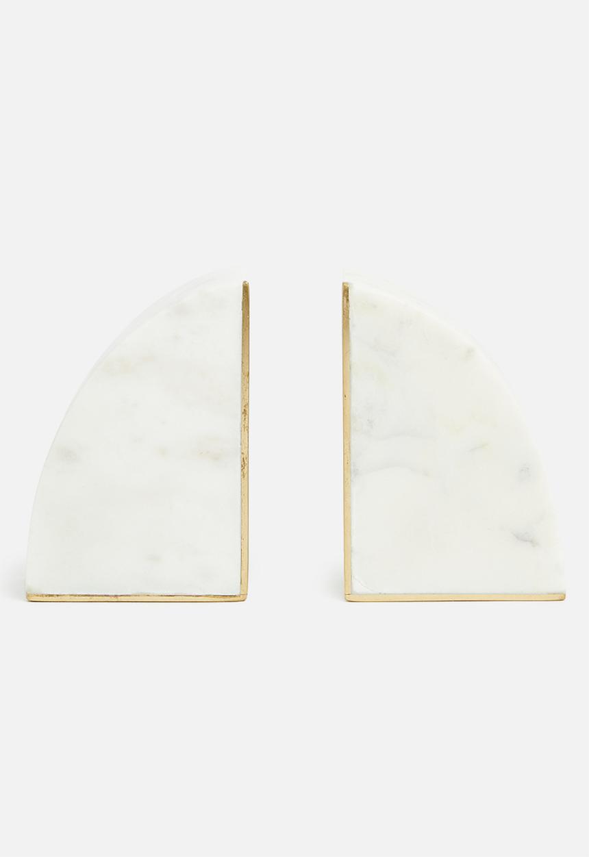 Sixth Floor - Marble bookend with shiny brass inlay - white