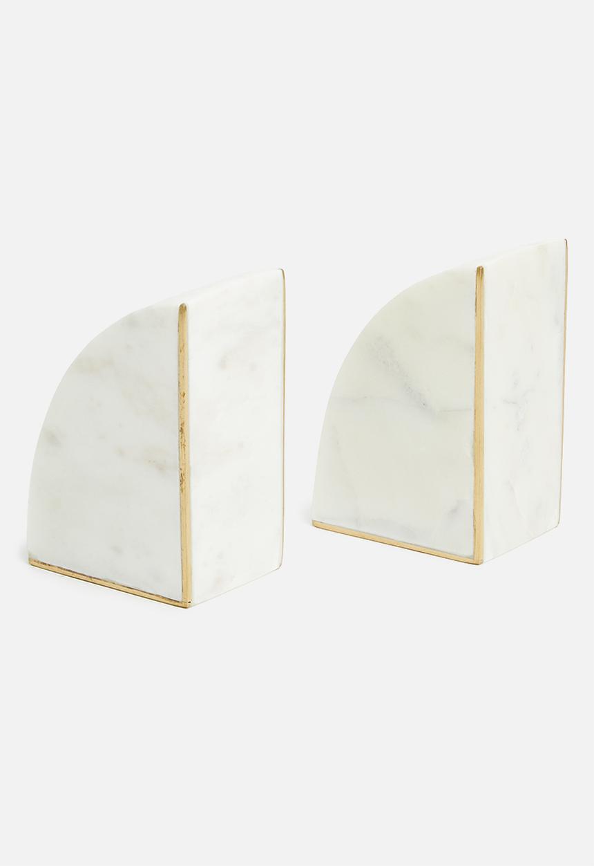 Sixth Floor - Marble bookend with shiny brass inlay - white