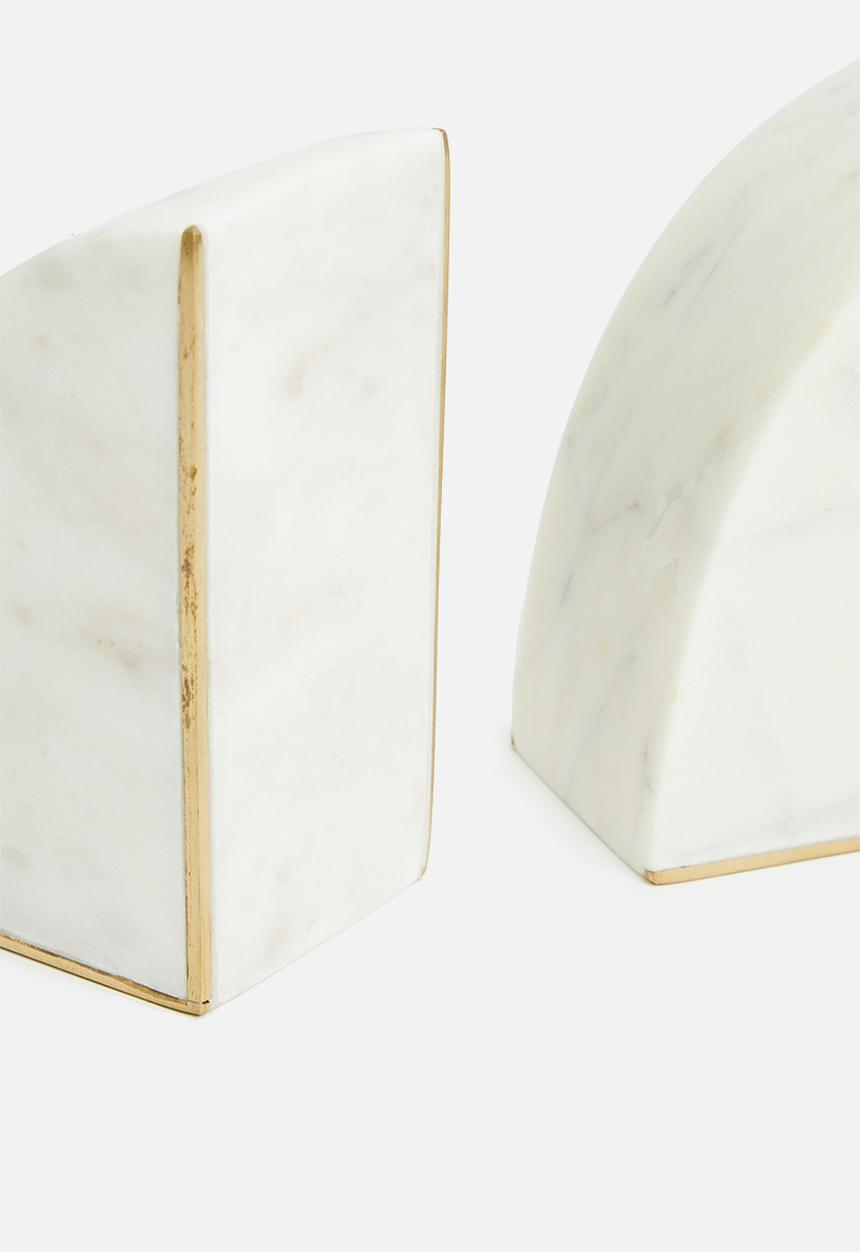Sixth Floor - Marble bookend with shiny brass inlay - white