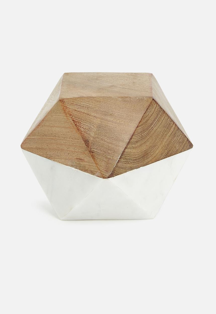 Sixth Floor - Large marble paper weight - white with wooden finish