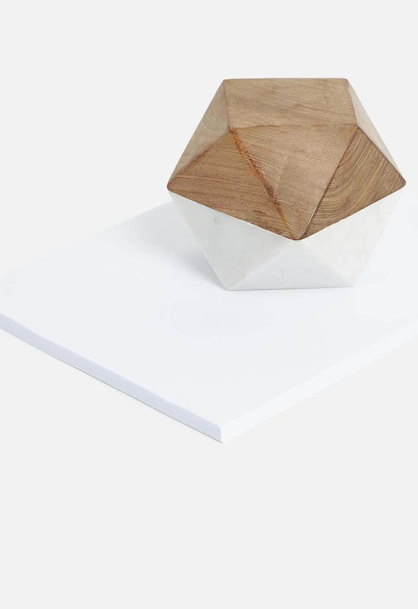 Sixth Floor - Large marble paper weight - white with wooden finish