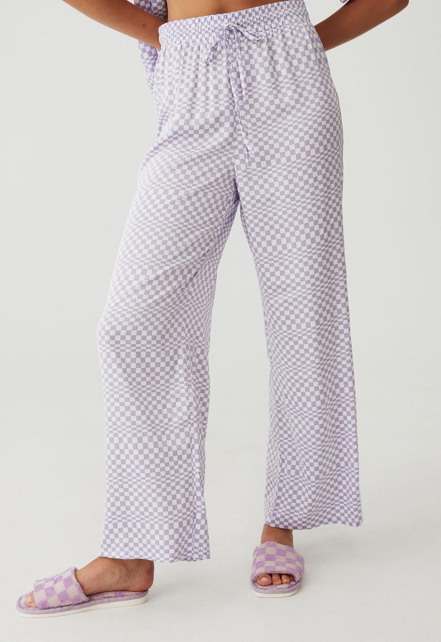 Cotton On - Satin sleep pant - lilac warped checkerboard