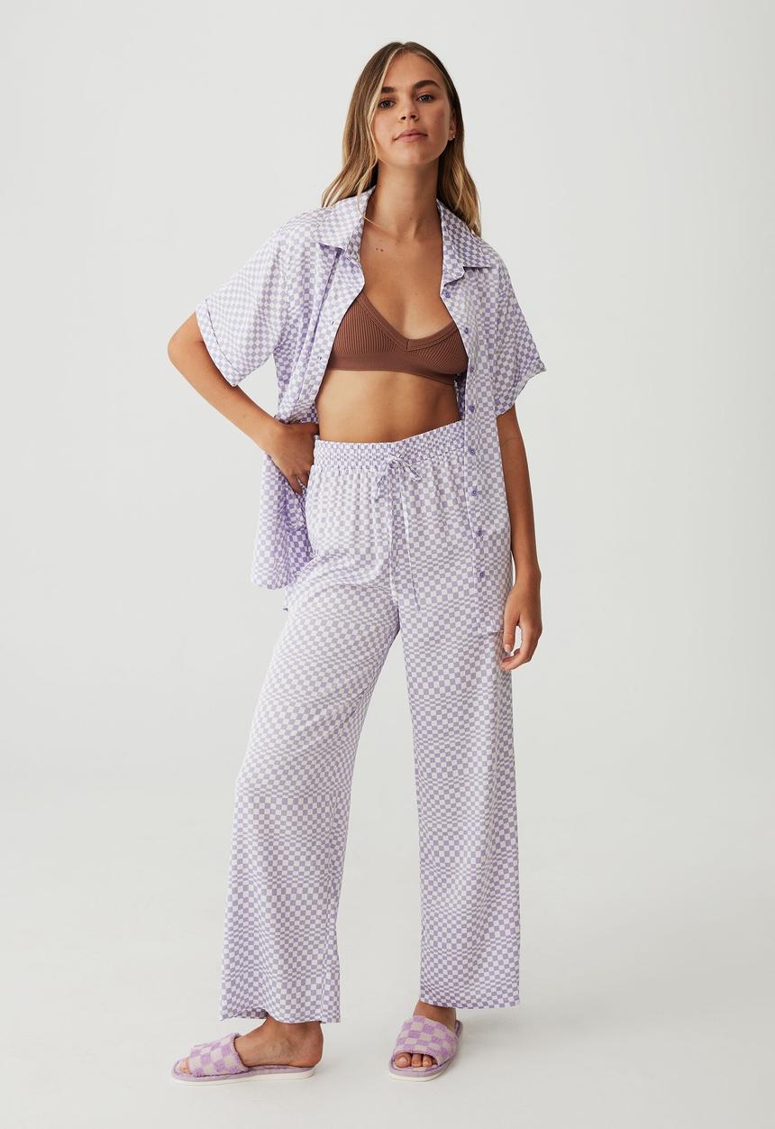 Cotton On - Satin sleep pant - lilac warped checkerboard