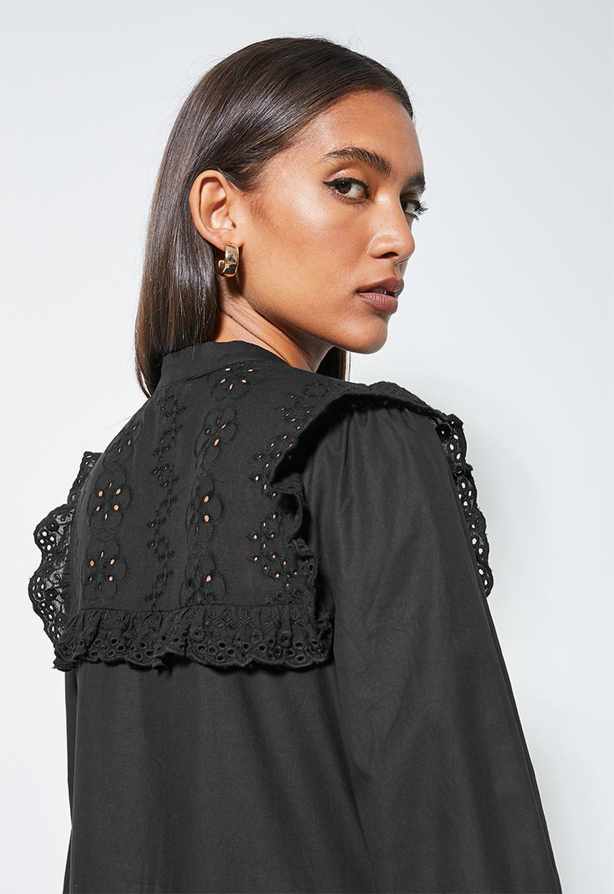 Superbalist - Crochet inset detail tiered dress - black