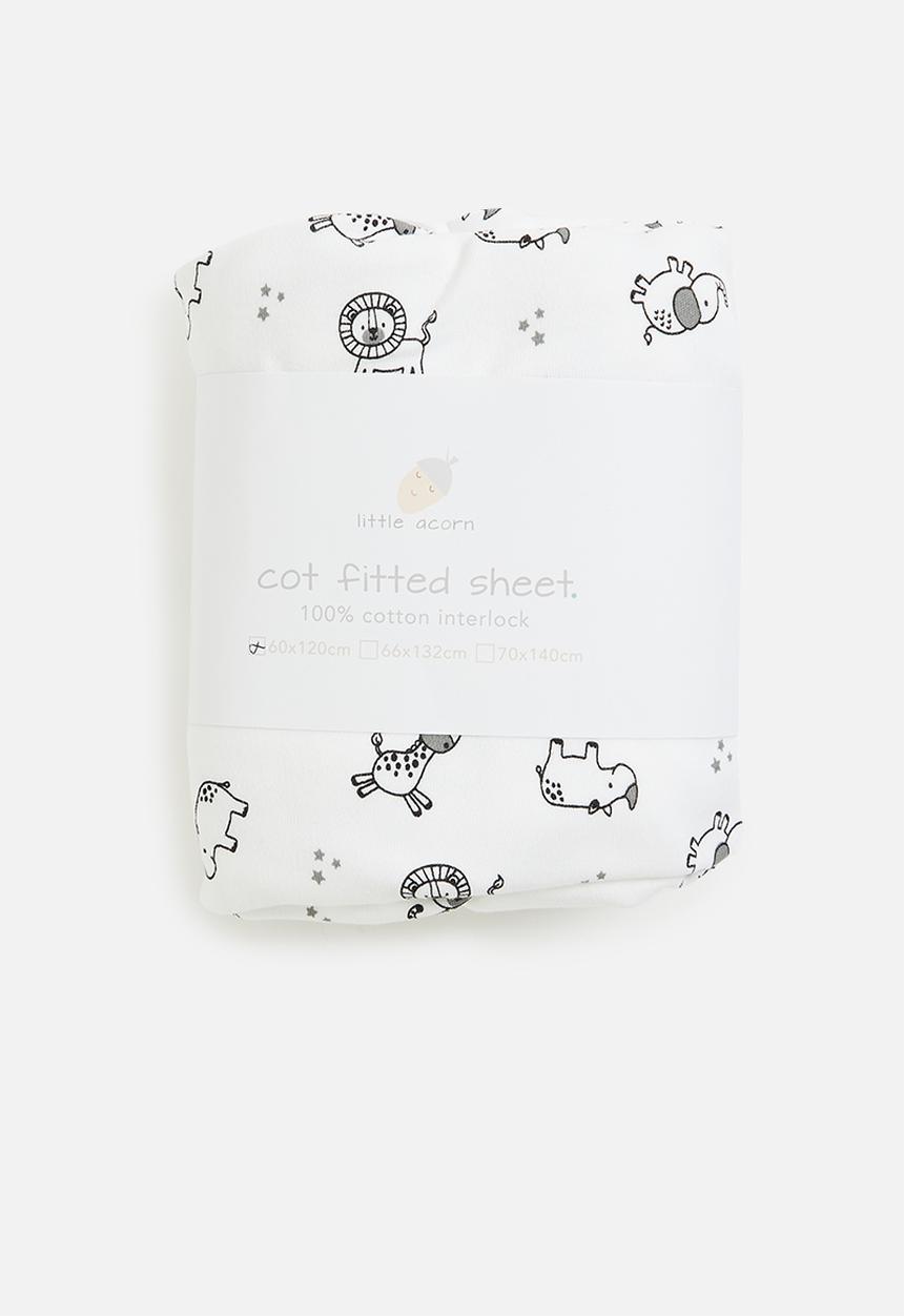 Babes and Kids Linen - African animals fitted cot sheet - black & white