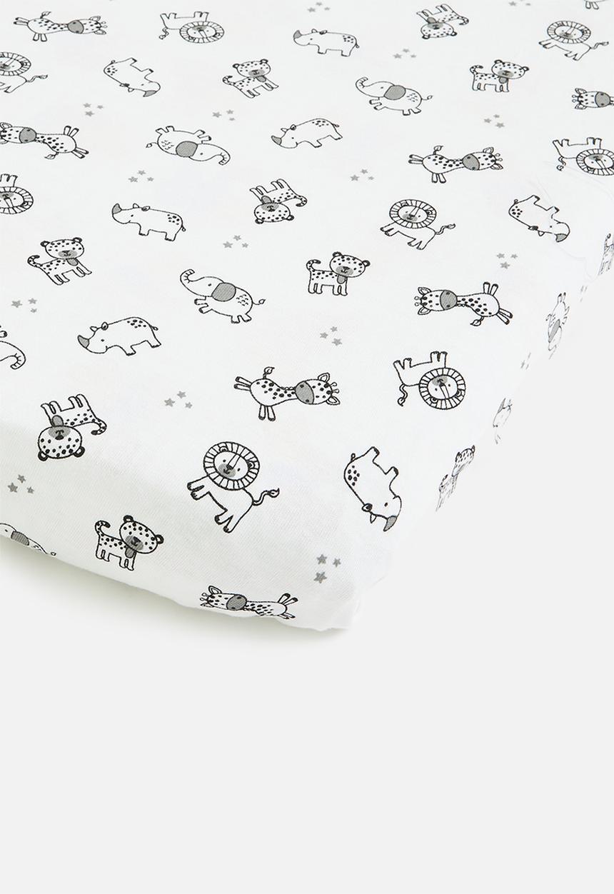 Babes and Kids Linen - African animals fitted cot sheet - black & white