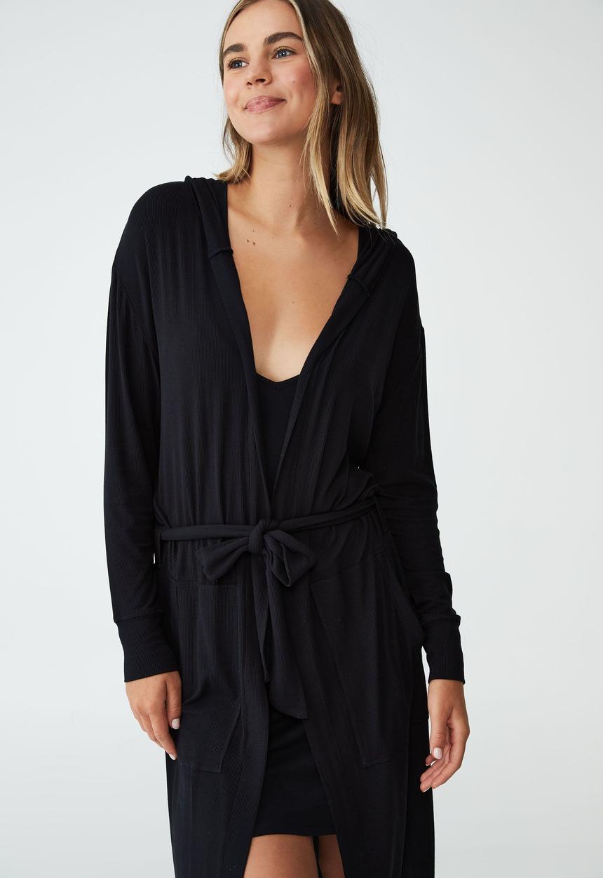 Cotton On - Sleep recovery bed robe - black rib