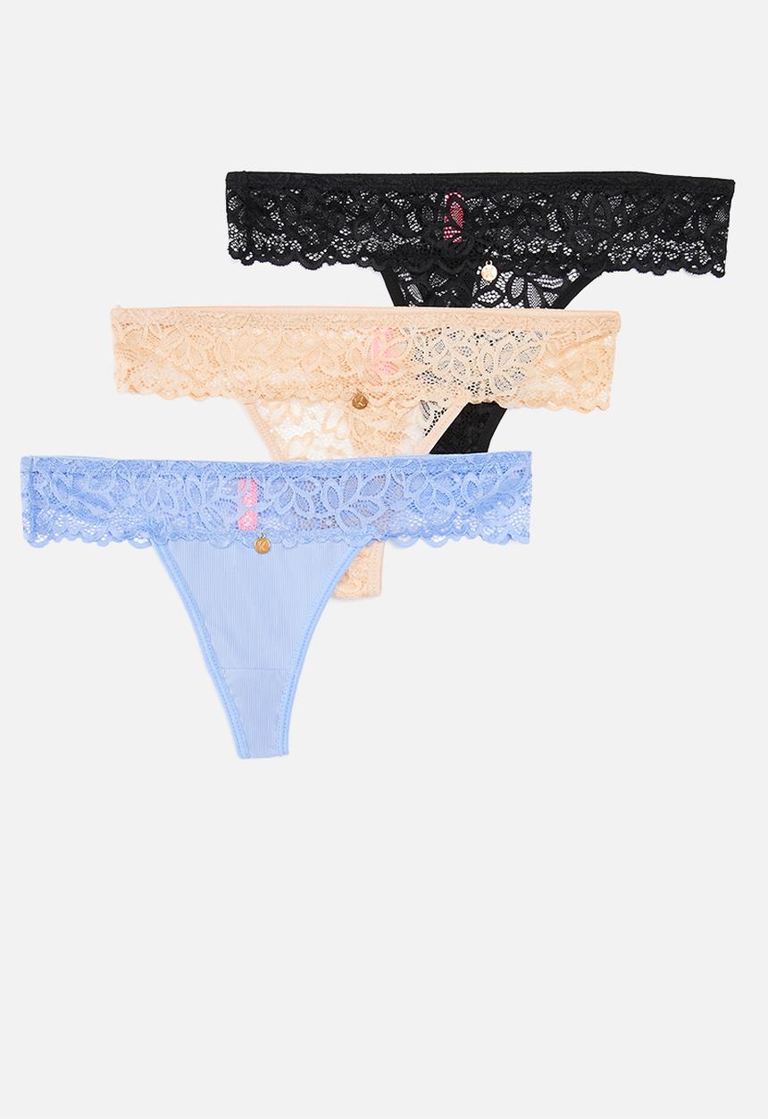 KANGOL - 3 Pack thong - periwinkle blue & black