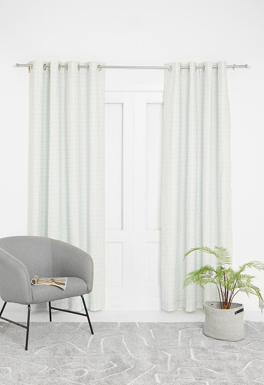 Sixth Floor - Geometric abstract printed eyelet curtain pack of 2 - grey