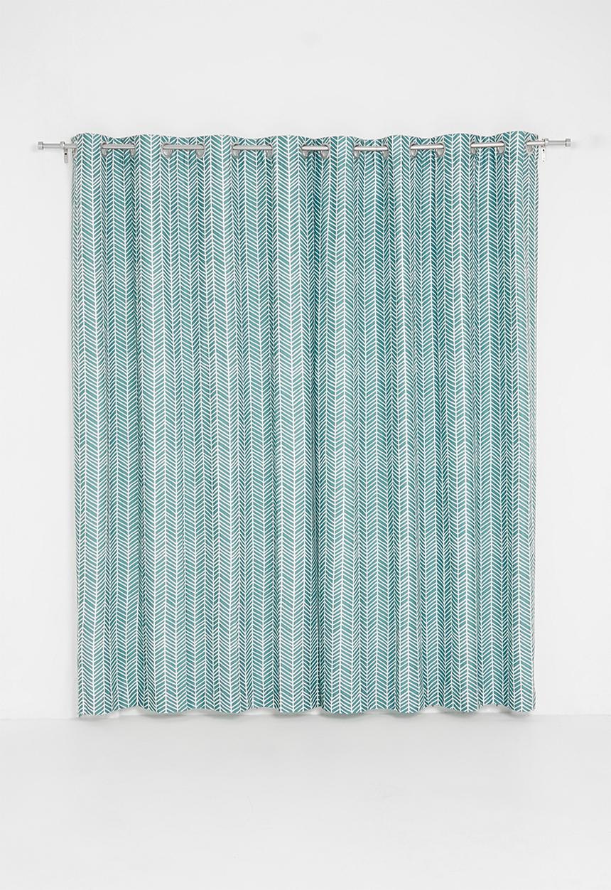 Sixth Floor - Herringbone printed eyelet curtain pack of 2 - duck egg blue