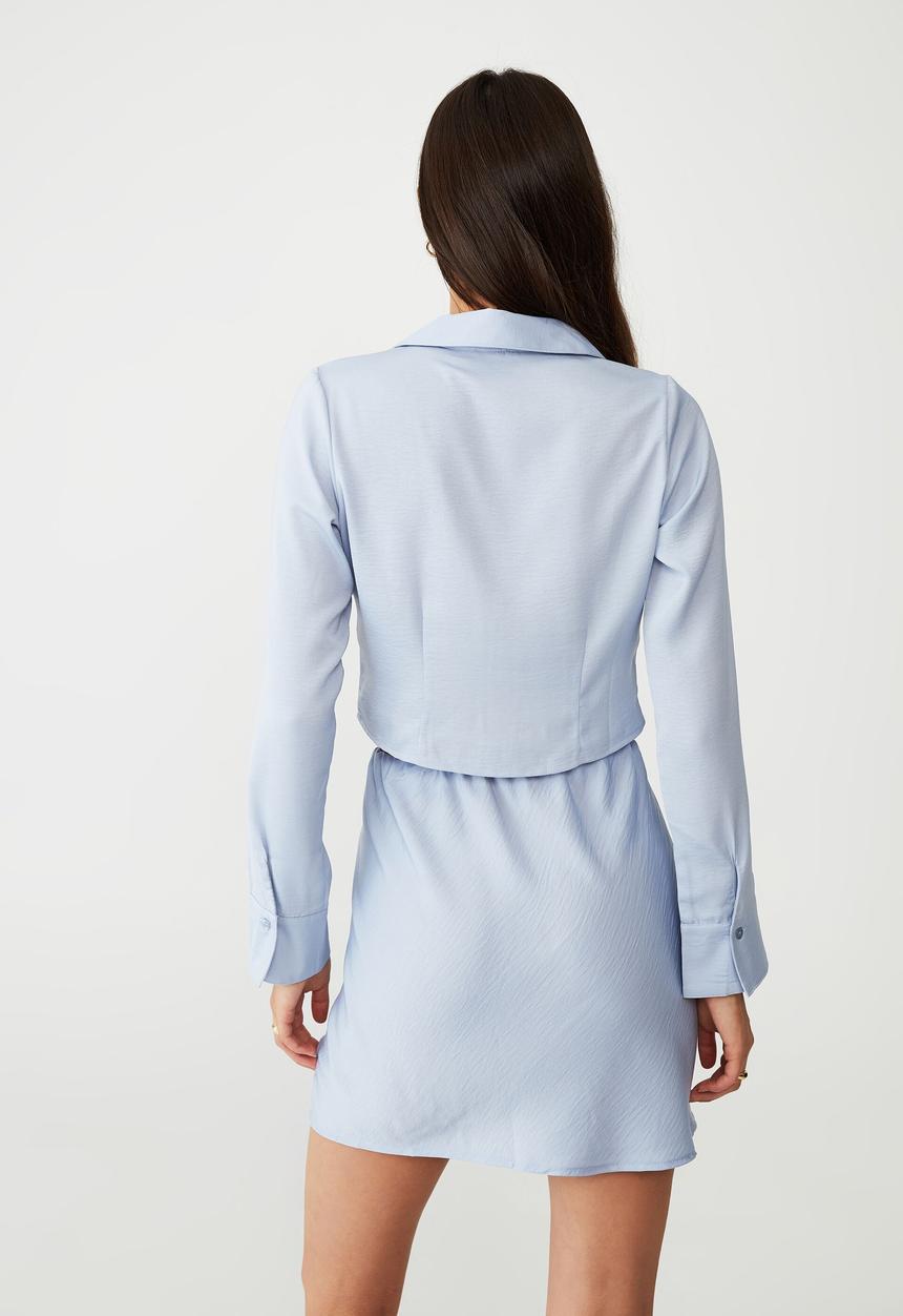 Cotton On - Fitted satin long sleeve shirt - soft blue