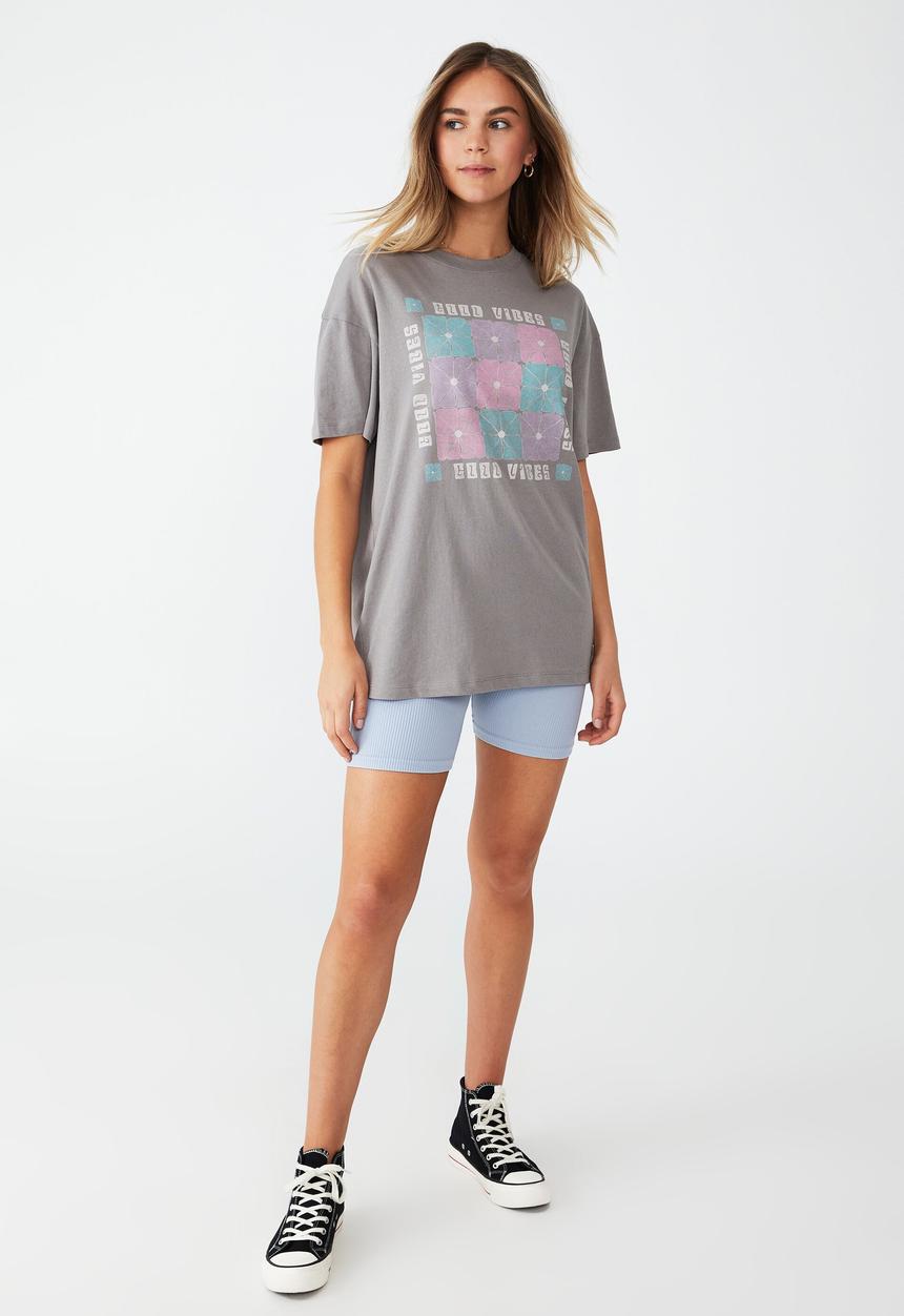 Cotton On - Boyfriend fit graphic tee - good vibes & thunder grey