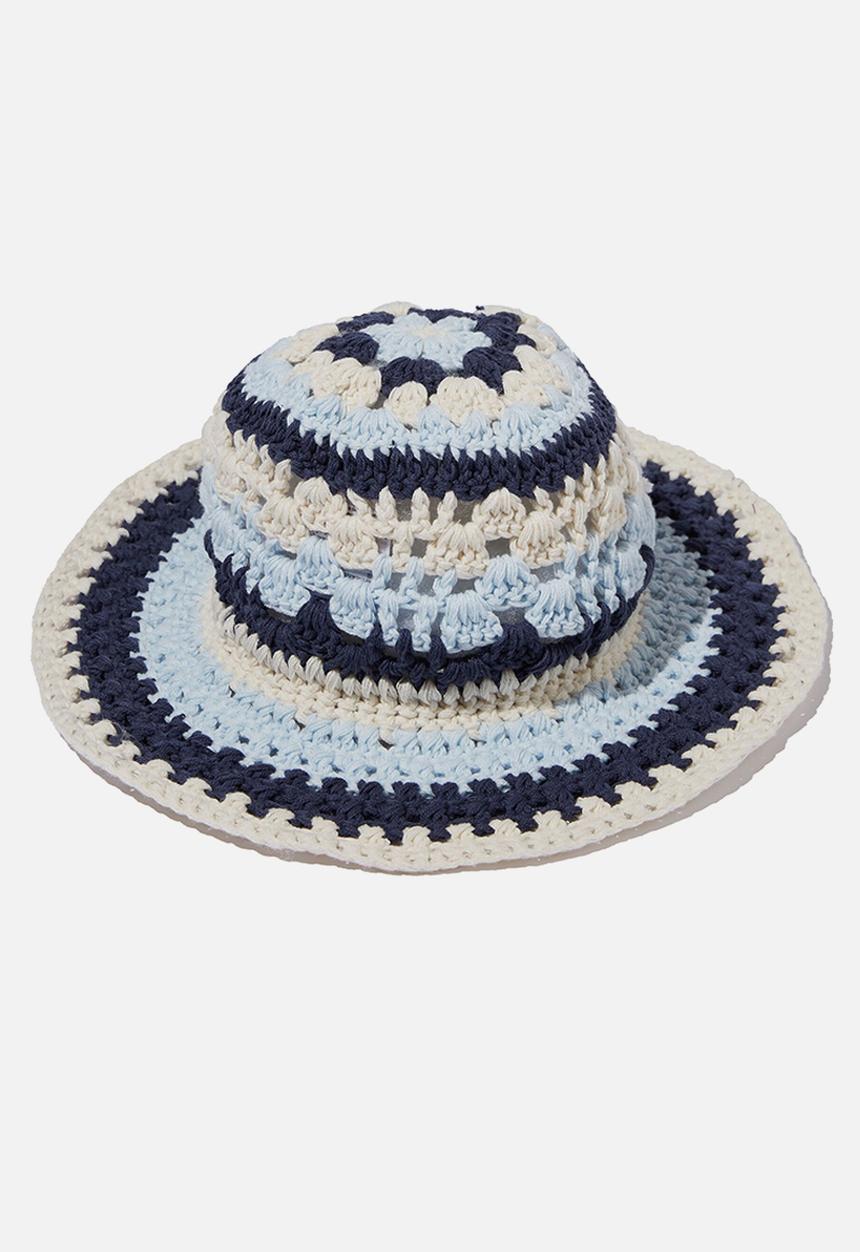 Rubi - Cara cottage bucket hat - ecru/blue mix