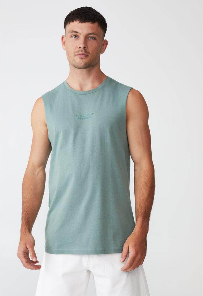 Cotton On - Tbar muscle - steel green/stockholm sessions
