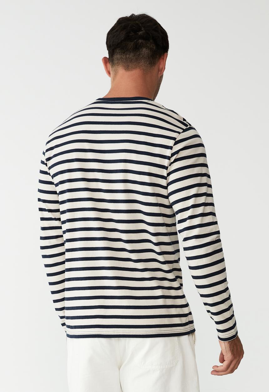 Cotton On - Organic stripe long sleeve T-shirt - true navy mid stripe