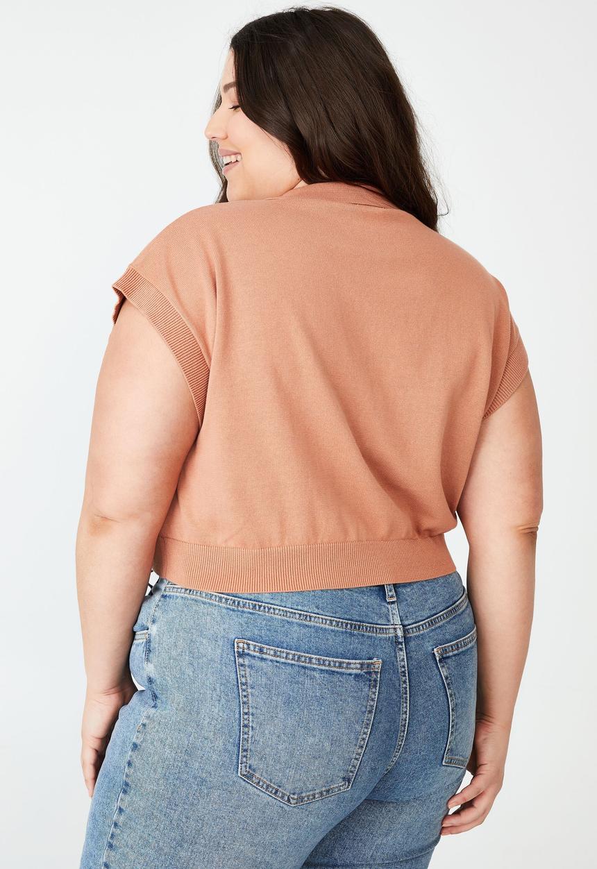 Cotton On - Curve cropped polo - soft peach