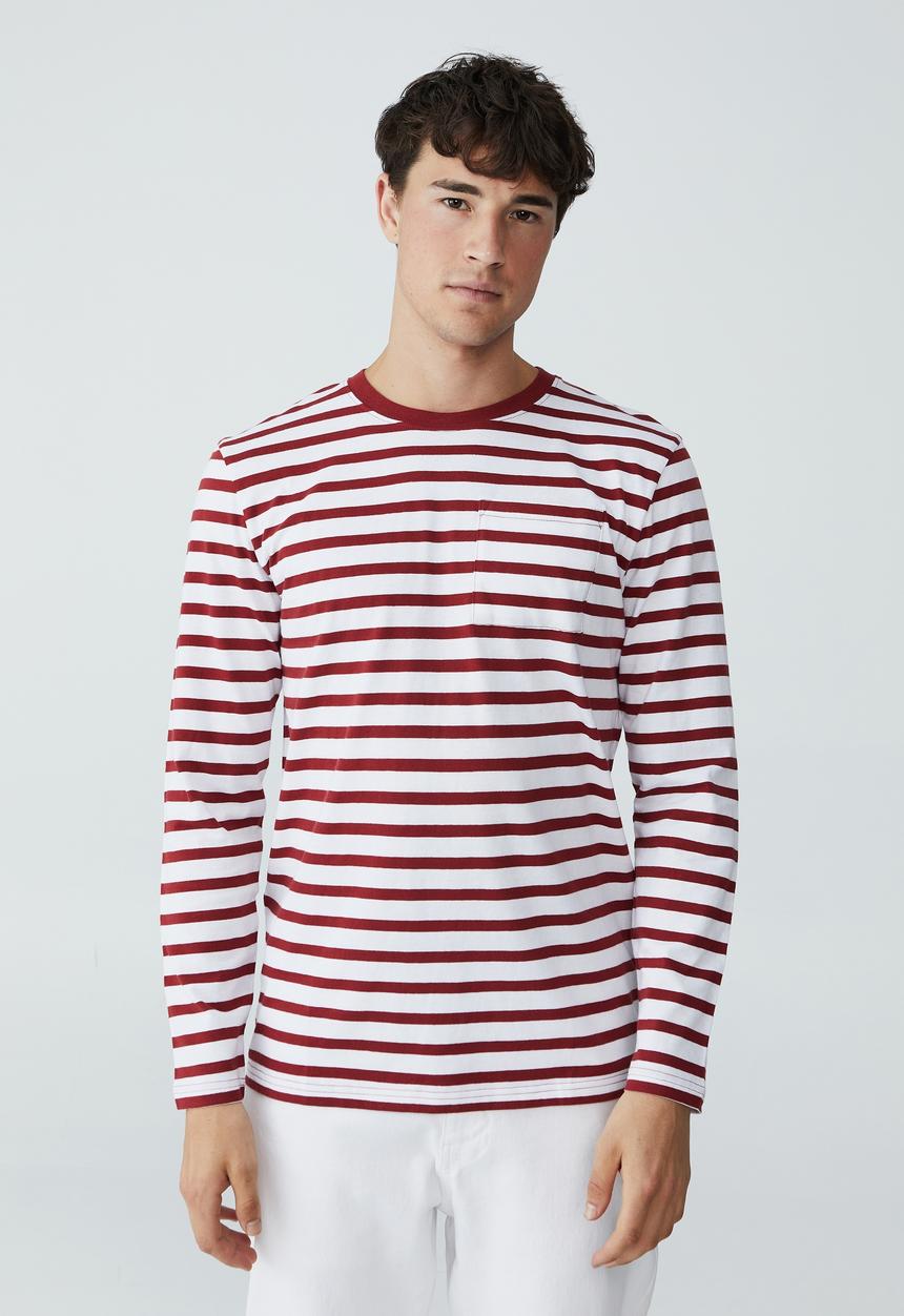 Cotton On - Organic stripe long sleeve T-shirt - chilli pepper mid stripe