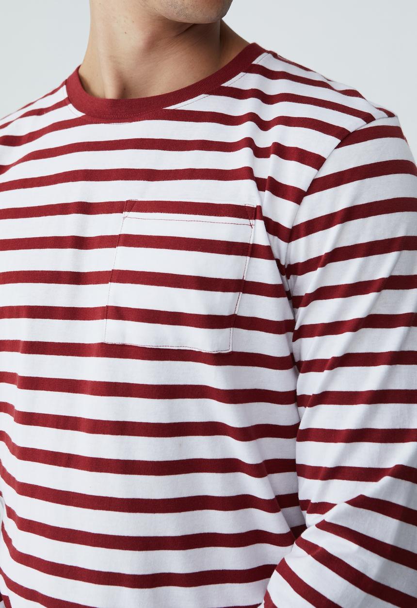 Cotton On - Organic stripe long sleeve T-shirt - chilli pepper mid stripe