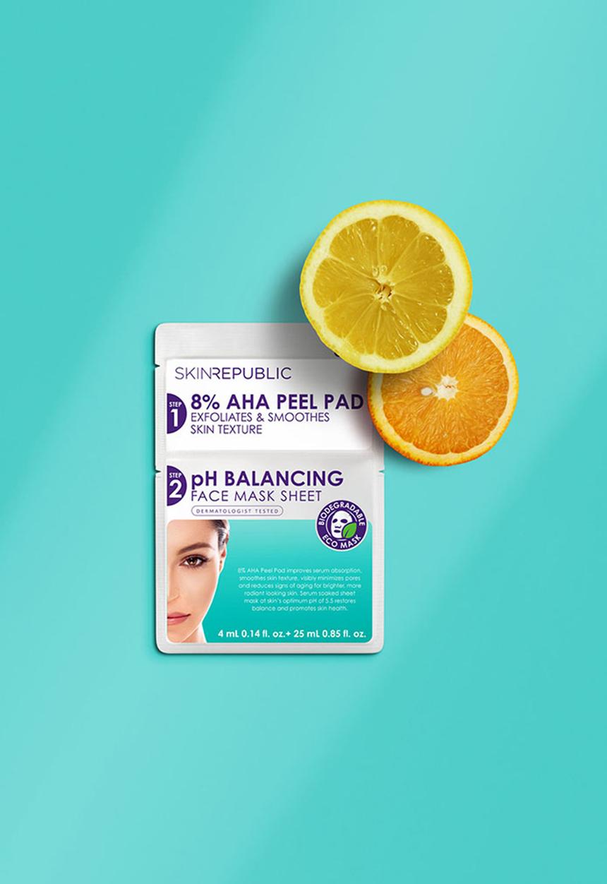 Skin Republic - 2 Step 8% AHA Peel Pad + pH Balancing Face Mask