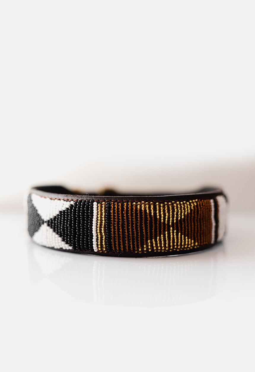 Sila + Bo - Pattern beaded collar - brown & bling
