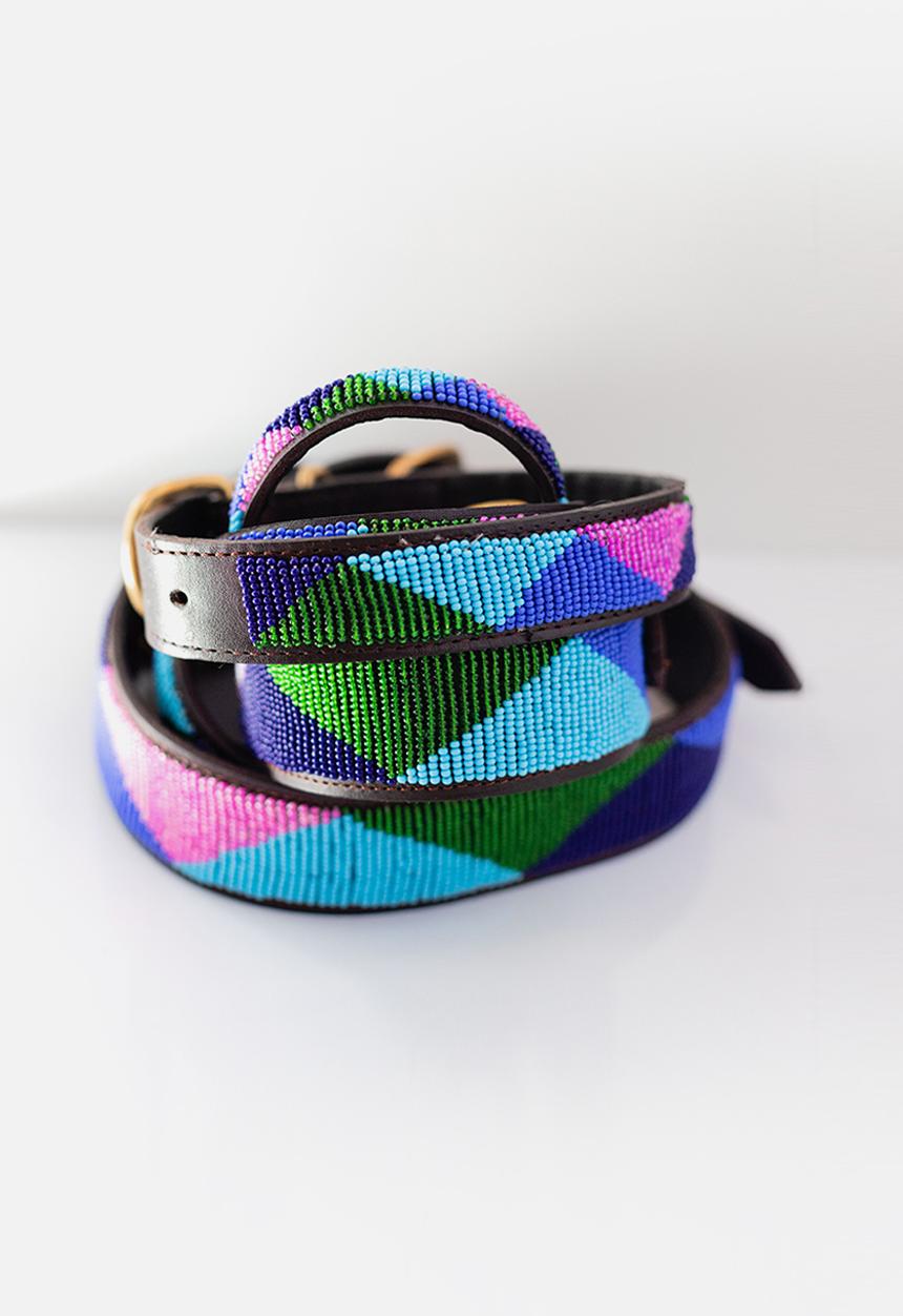 Sila + Bo - Pattern beaded collar - blue & purple