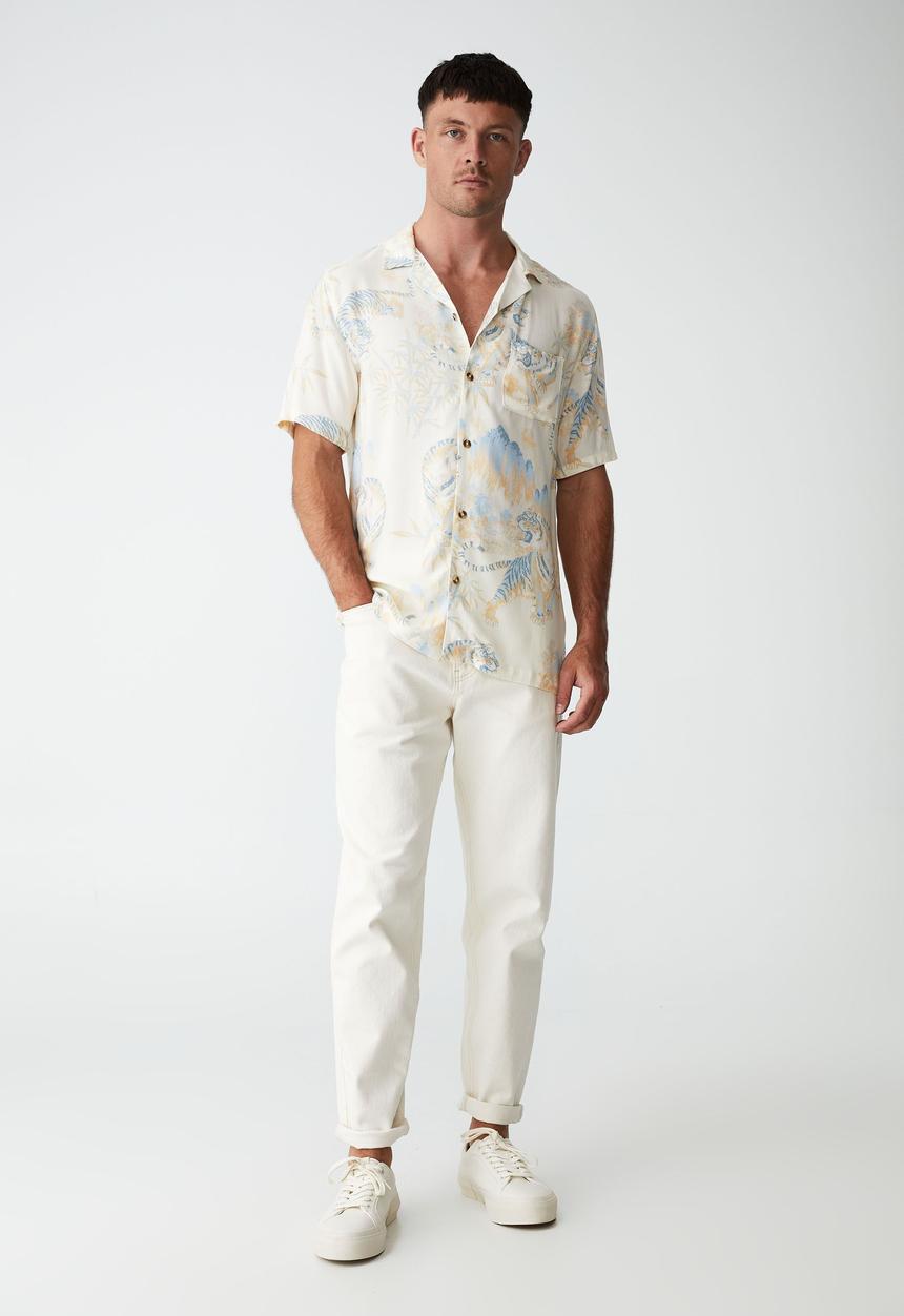 Cotton On - Riviera short sleeve shirt - ecru souvenir tiger