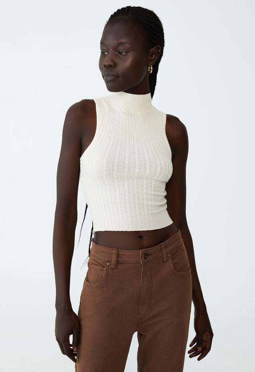 Cotton On - Easy mock neck micro cable knit sless - blanched almond