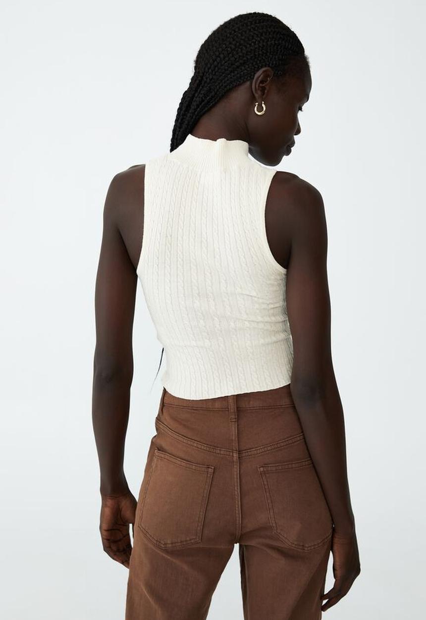 Cotton On - Easy mock neck micro cable knit sless - blanched almond