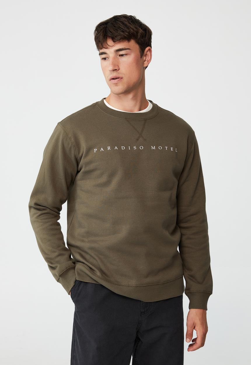 Cotton On - Graphic crew fleece - military