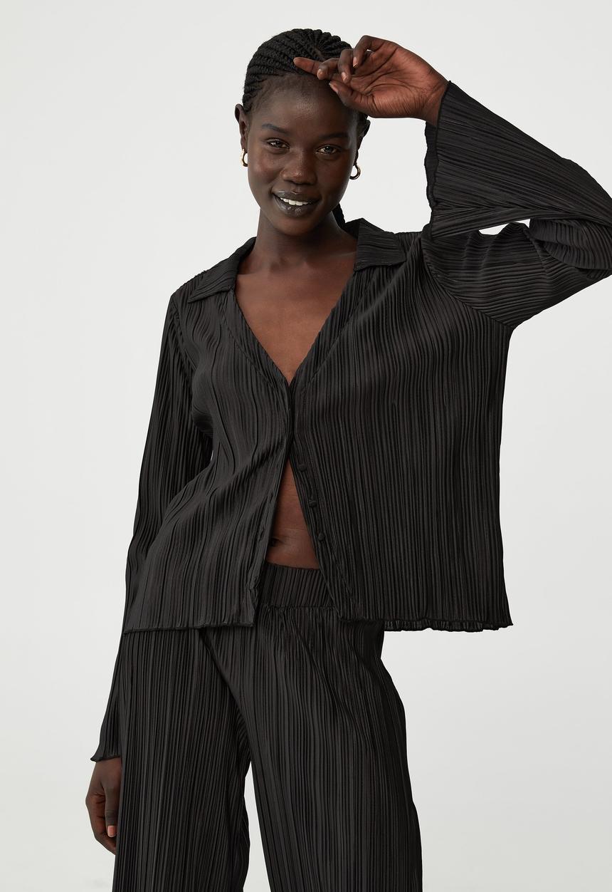 Cotton On - Pleated long sleeve shirt - black