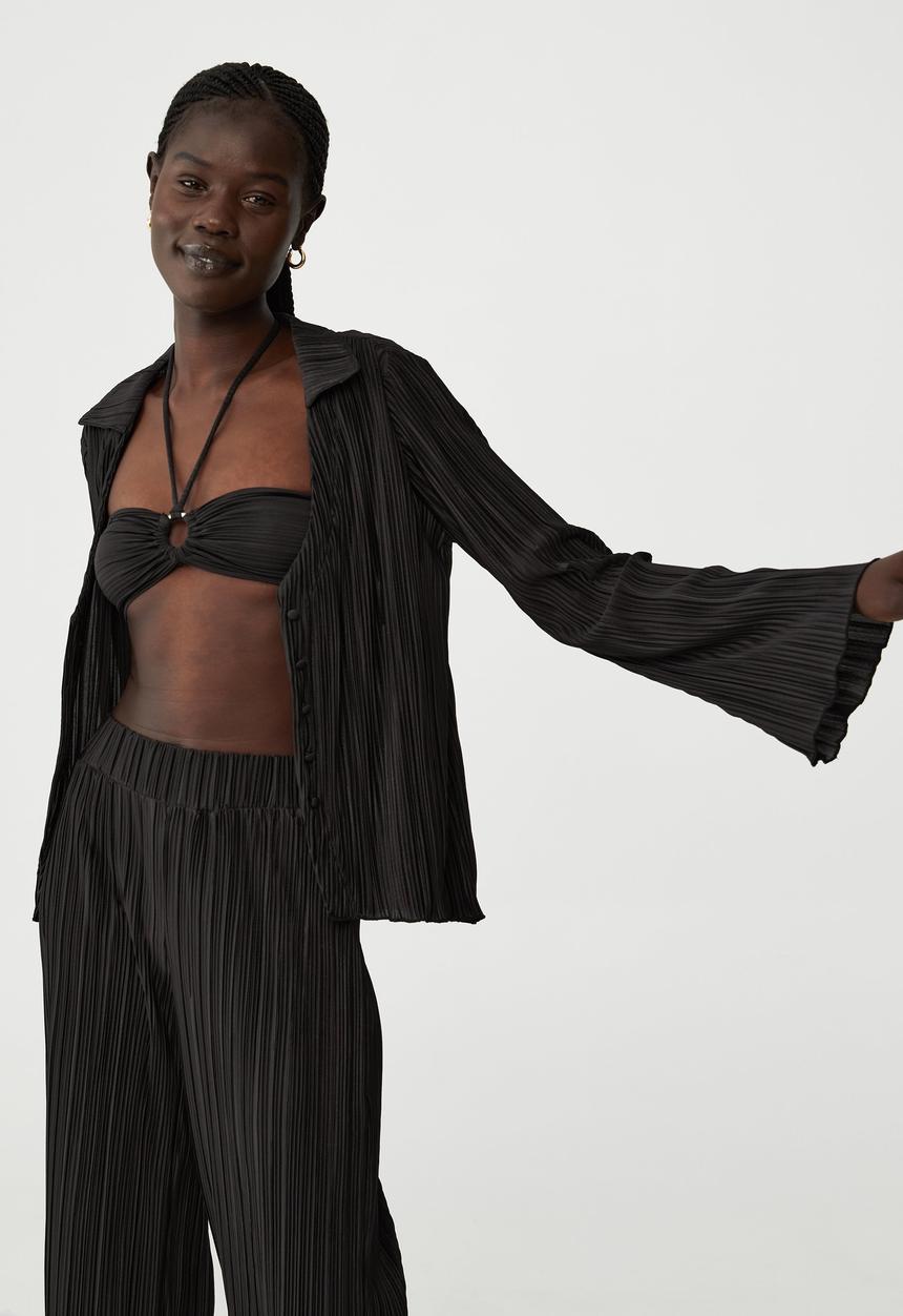 Cotton On - Pleated long sleeve shirt - black