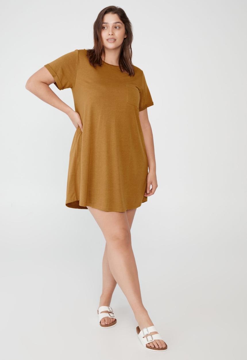 Cotton On - Curve relaxed tee dress - bronzed camel