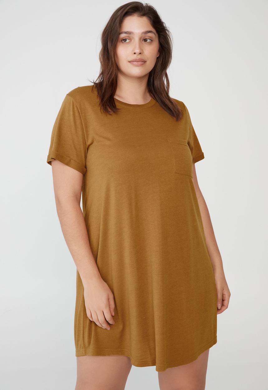 Cotton On - Curve relaxed tee dress - bronzed camel