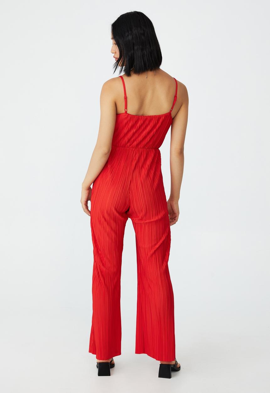 Cotton On - Petite knit strappy pleated playsuit - candy apple