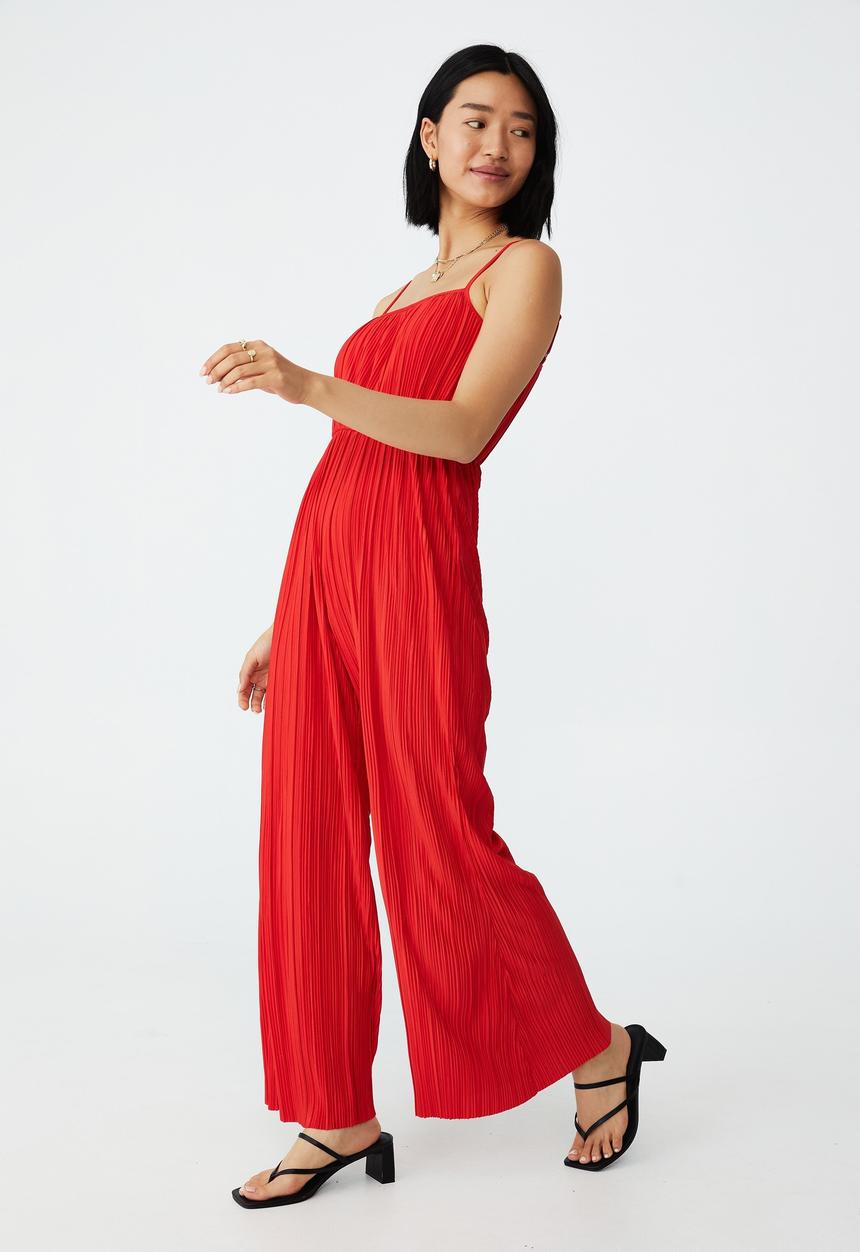Cotton On - Petite knit strappy pleated playsuit - candy apple