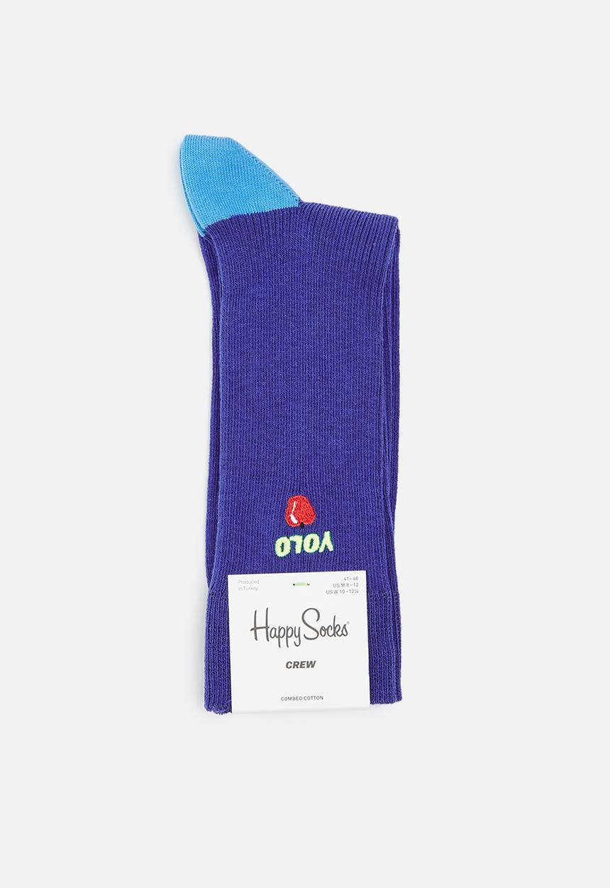 Happy Socks - Ribbed embroidery yolo socks - blue