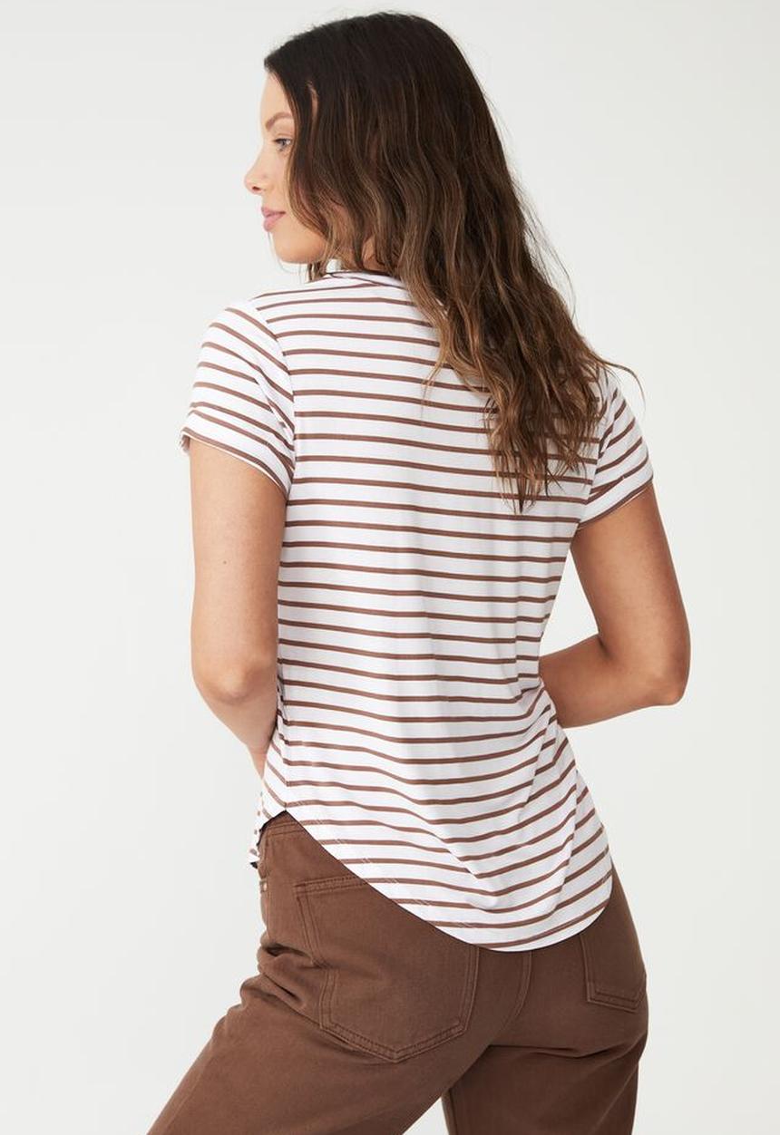 Cotton On - Kathleen short sleeve top - classic stripe white/cocoa bean