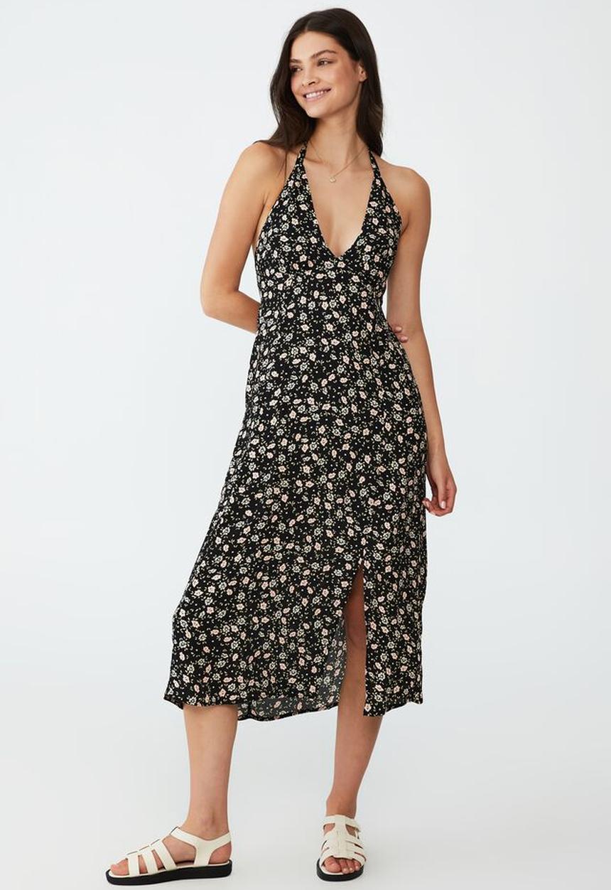 Cotton On - Kelsey halter midi dress - mya floral black
