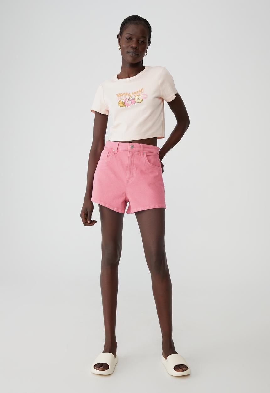 Cotton On - Micro fit rib graphic tee - haze pink
