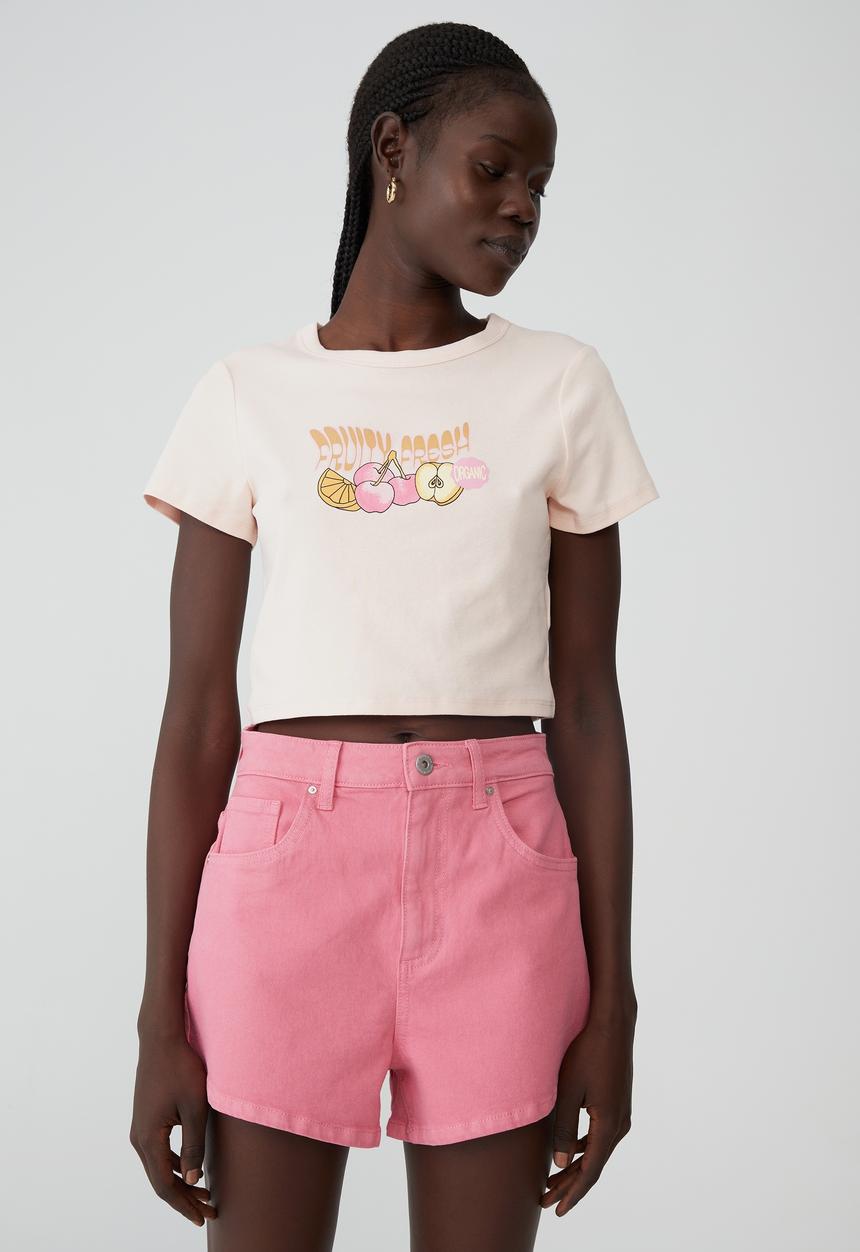 Cotton On - Micro fit rib graphic tee - haze pink