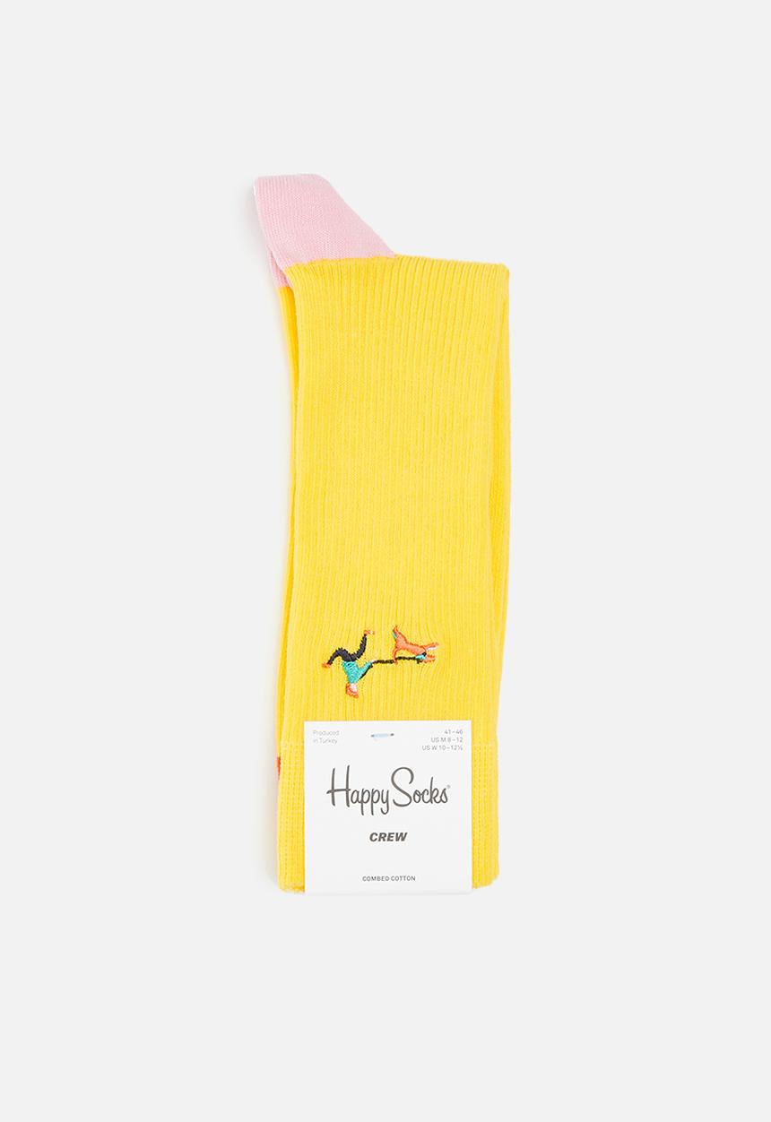 Happy Socks - Ribbed embroidery run the dog socks - yellow 